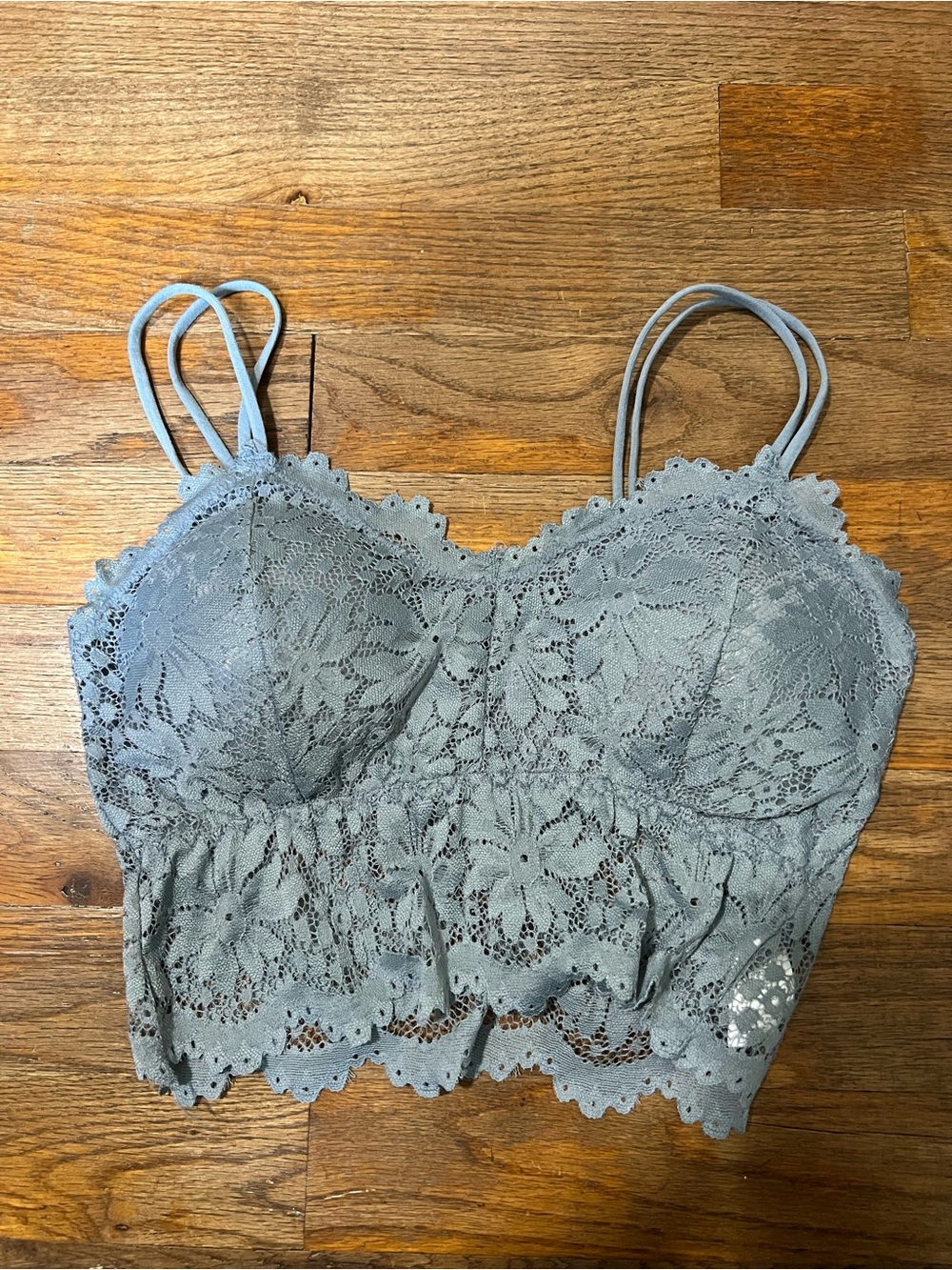 Duufin Pretty Dusty Blue Bralette for Women Lace Bra with Removable Pads S/M